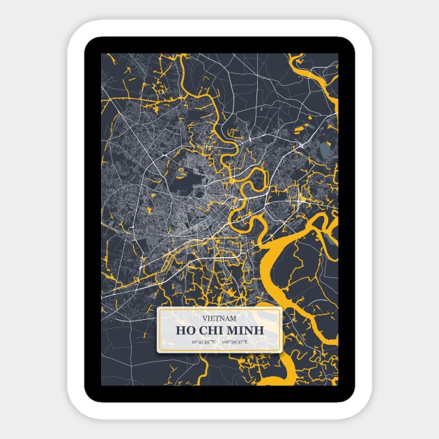 Ho Chi Minh, Vietnam City Map with GPS Coordinates Sticker by danydesign